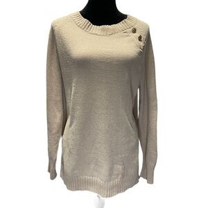 NWOT Belle by Kim Gravel Women's M Anchor Button Chenille Sweater Sand